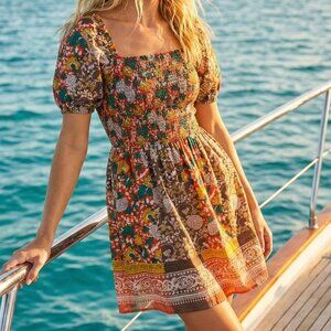 NWT ANTHROPOLOGIE / Velvet by Graham & Spencer Taria Puff-Sleeved Mini Dress S